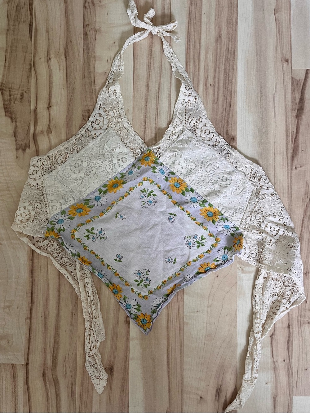 Cream Lace Halter Camisole with Floral Bandana Front